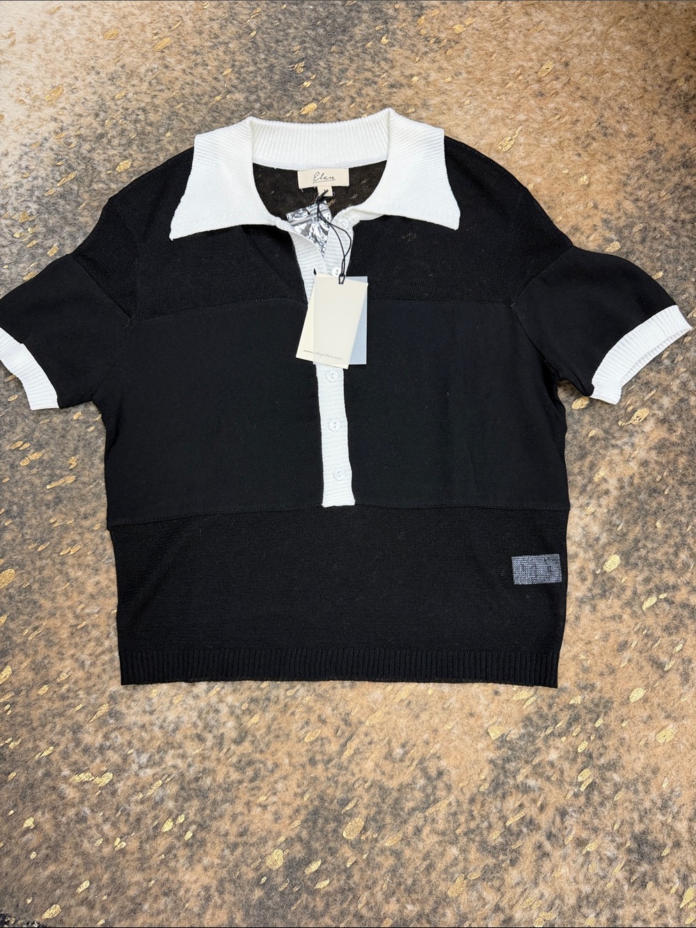 NWT Elan Black & White Polo-Knit V-Neck womens Sweater | med